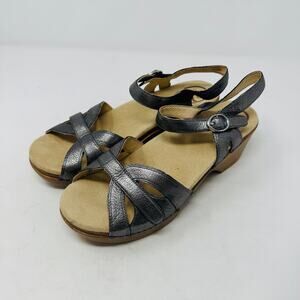 Dansko Metallic Leather Strappy Sandals Ankle Strap Comfort‎ Wedge Size 9